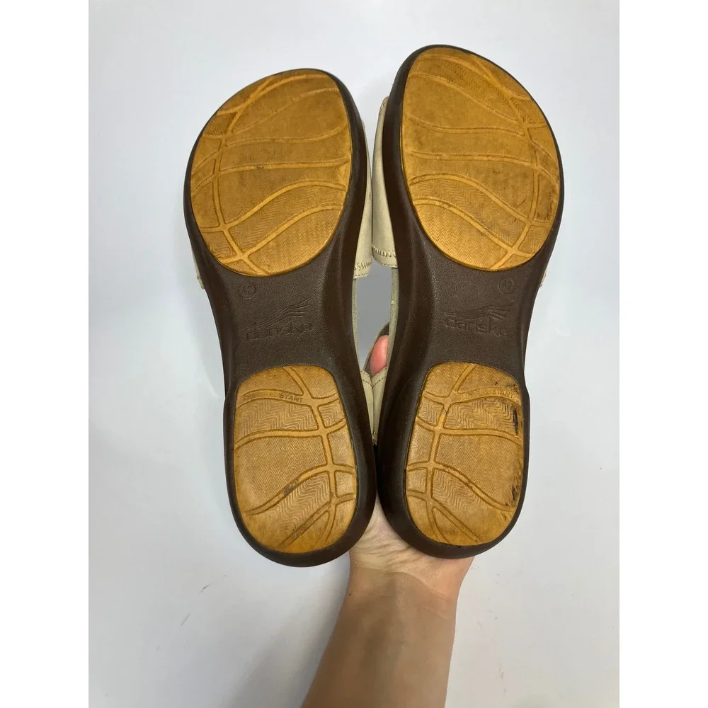 Dansko Sophie Sandals Womens 42 Tan Good Leather‎ Adjustable Straps Floral Wedge